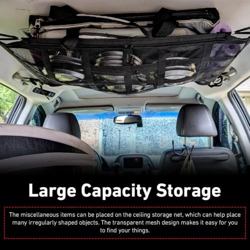 Car Ceiling Cargo Net, Double-Layer Overhead Storage Mesh Organizer, 31.5 x - Image 5