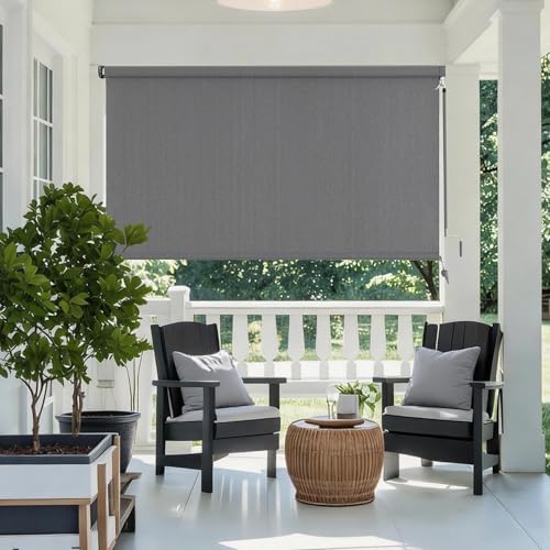 AOSKY Outdoor Roller Shades for Porch Privacy, Cordless Patio Roll Up Blinds - Image 2