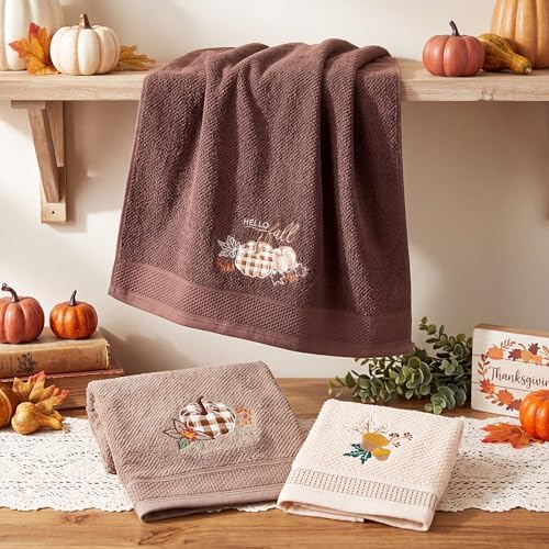 Peryiter 3 Pack Plaid Autumn Pumpkin Decorative Bath Towel Set - Image 5