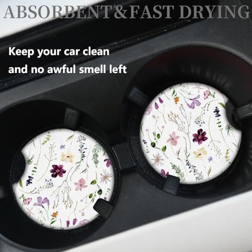 Wildflowers Universal Auto Anti Slip Insert Coasters, 2 Pack Rubber Car Coasters - Image 2