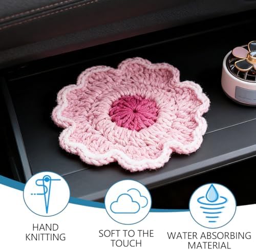 2PCS Handmade Crochet Car Cup Holder Coasters, Cherry Blossoms - Image 3