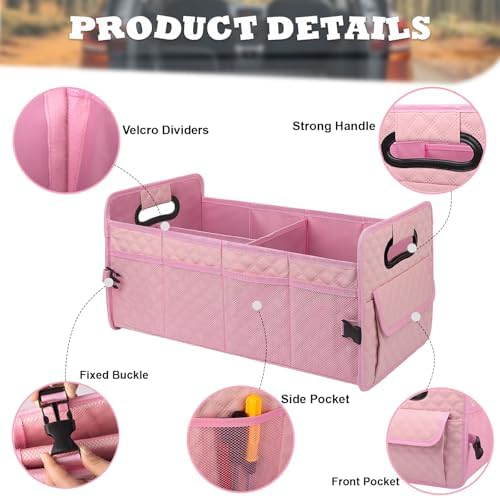 Car Trunk Organizer for SUV, Collapsible Car Storage Organizer Large Pink - Image 2