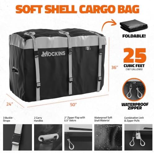Mockins 50"x24"x7" Aluminum Hitch Cargo Carrier & 25 Cu Ft Cargo Bag - Image 4