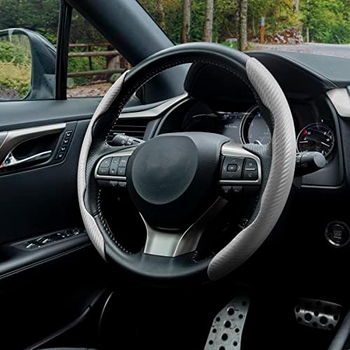 Amiss 2pcs Carbon Fiber Anti-Skid Steering Wheel Cover, Waterproof & Segmented - Image 6