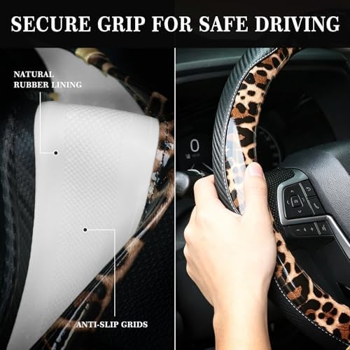 KAFEEK Light Brown Leopard Print Steering Wheel Cover - Image 3