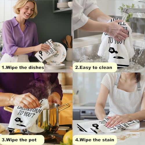 Funny White Kitchen Towels, Funny Joked Themed Waffle Hand Towels - Image 6