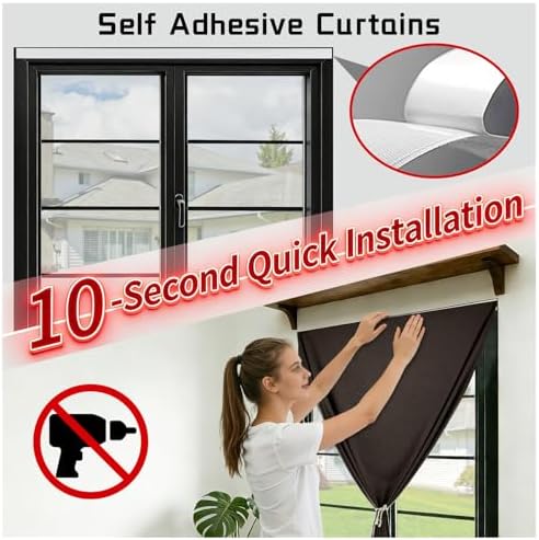 100% Blackout Curtains for Bedroom Stick On Curtains Window Shades Pull Down - Image 3