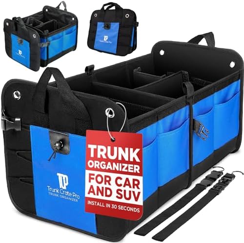 Blue Car Cargo Trunk Organizer for SUV & Auto Storage by TRUNKCRATEPRO