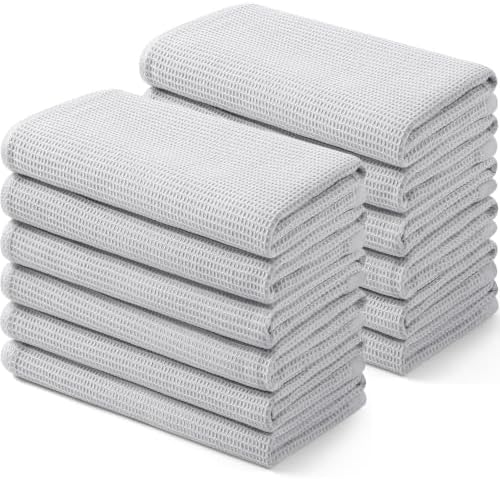Homaxy 100% Cotton Waffle Weave Kitchen Towels, 12 Pack, Light Grey by Homaxy