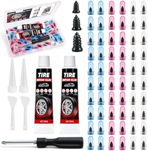 60Pcs Screw Tire Plug Repair Kit, 3 Sizes Rubber Nails by Unknown