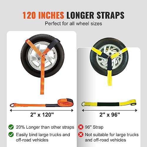 VEVOR Car Tie Down with Chain Anchors, Lasso Style 2"×120" Tire Straps - Image 4