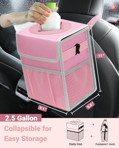 Capolo Car Trash Can with Lid, Leakproof Car Garbage Can Car Trash Bag - Image 2