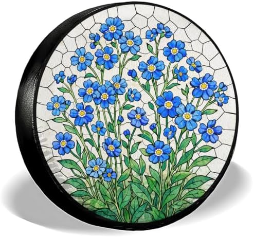GENANY Blue Green Floral Thick PVC Leather Spare Tire Cover Size 18 by GENANY