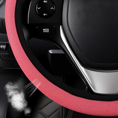 Red Mesh Steering Wheel Cover, Universal 15 inch, Elastic Stretch Microfiber - Image 4