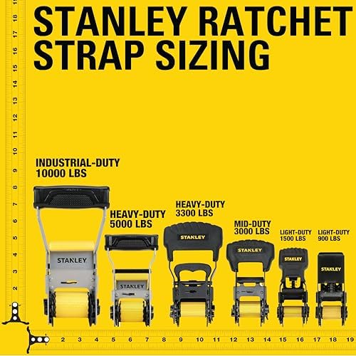 Stanley S1006 Black/Yellow 1" x 14' Ratchet Tie Down Straps - Image 3