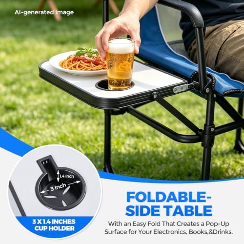 2 Pack Camping Chairs with Side Table & Cup Holder 400 lbs - Image 4