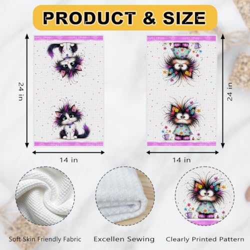 2 Pcs Funny Cat Kitchen Towels, Cat Theme Soft Absorbent Hand Tea Towels 01 - Image 3
