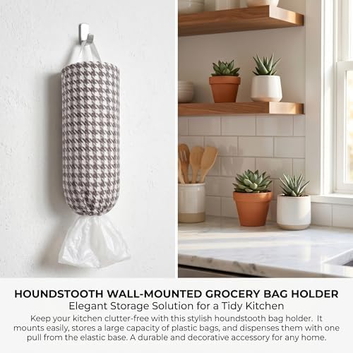 Plastic Bag Holder, Wall Mount Grocery Bag Dispenser, Yarn-dyed Houndstooth - Image 5
