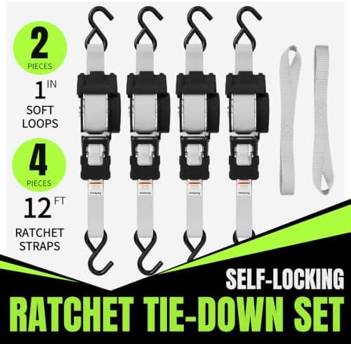 Retractable Ratchet Straps, 1 Inch x 12 Feet, 760lb Break Strength, Self - Image 2