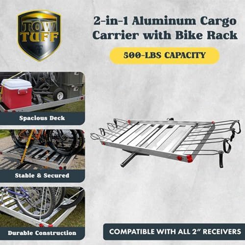 Tow Tuff Truck Hitch Cargo Carrier - 500 lb Aluminum 2-in-1 Rack - Image 2