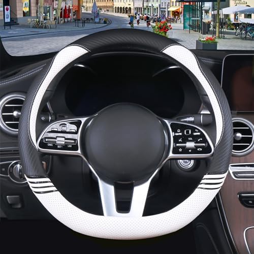 15 inch Cute Leather D Shape Steering Wheel Cover Black White by Binsheo