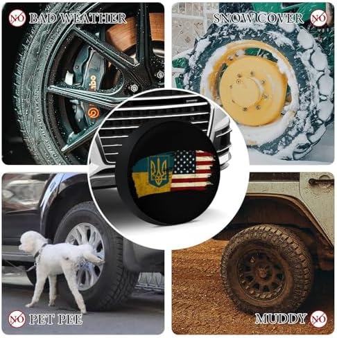 Ukrainians American Flag Tire Covers, Dust-Proof Weatherproof Wheel Covers - Image 4