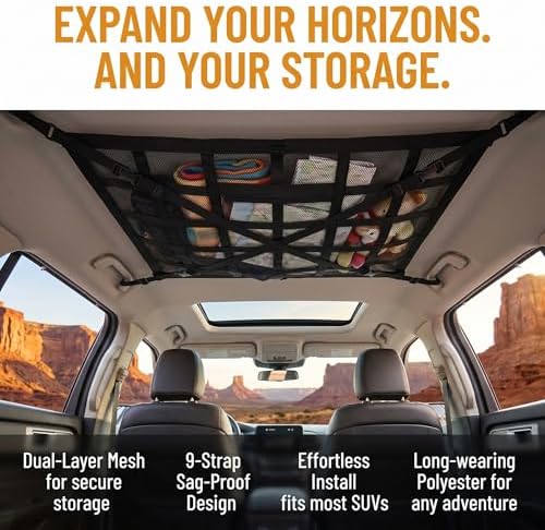 1 PC Car Ceiling Cargo Net Pocket, 31.5" x 21.6" Double-layer Roof Storage - Image 4
