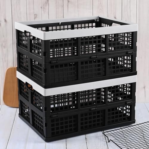 2-Pack 34 L Plastic Collapsible Storage Crates, Stackable Basket Bin - Image 3