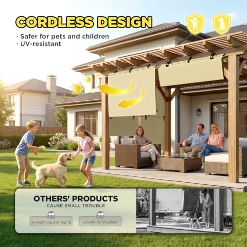 Outdoor Roller Shade 7'W x 7.5'H Cordless Shades Roll Up, Folding Exterior - Image 3