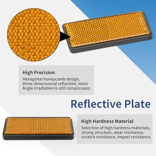 10 Pack Yellow Reflectors Self-Adhesive Rectangular, Quick Mount - Image 2
