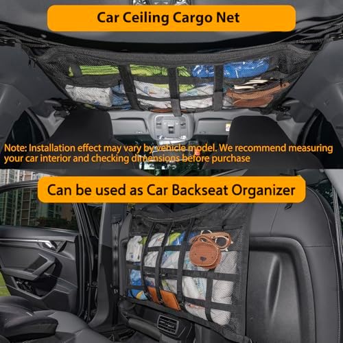 Car Ceiling Cargo Net with 3 Pockets, 35.4"x23.6" Car Overhead Storage Mesh - Image 2