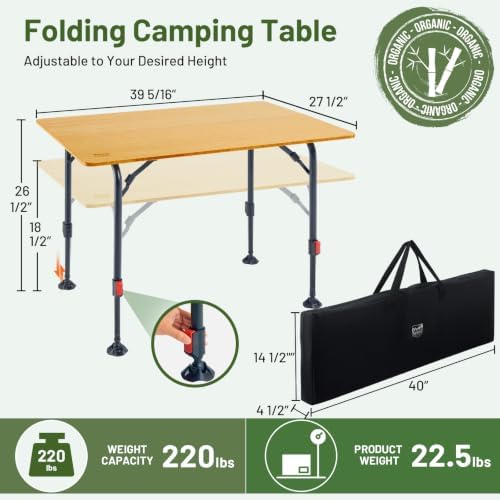 TIMBER RIDGE Bamboo Folding Camping Table, Portable RV Picnic Table - Image 2