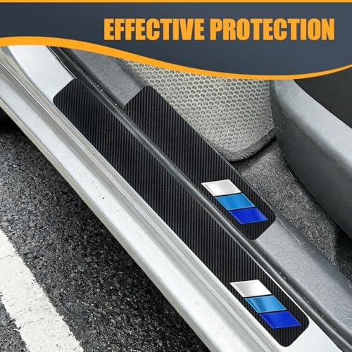 Craedli 4PCS Tri-Color Door Sill Protectors, Carbon Fiber Car Front Rear Door - Image 4