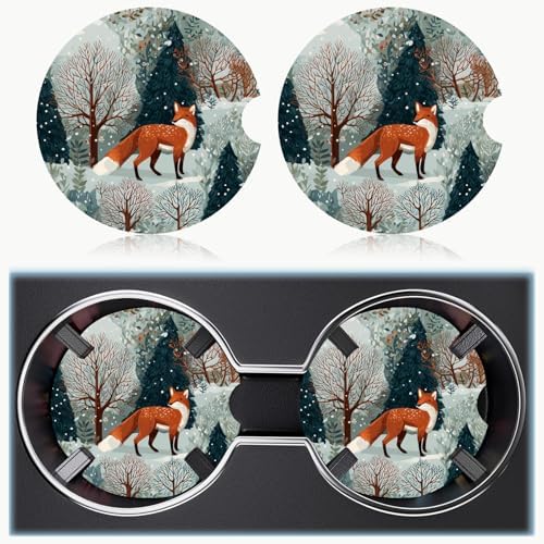 Ceramic Car Cup Holder Coasters Set of 2, 2.56 in Snow Fox - Image 6