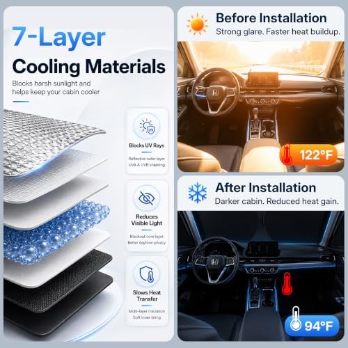 9PCS Car Window Shades for Toyota Highlander 2022-2025, Full Set Windshield - Image 3