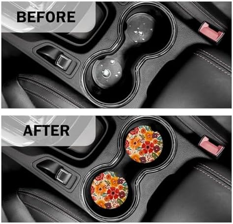Floral Car Coasters for Cup Holders Set of 2 Colorful Flowers Absorbent Ceramic - Image 2