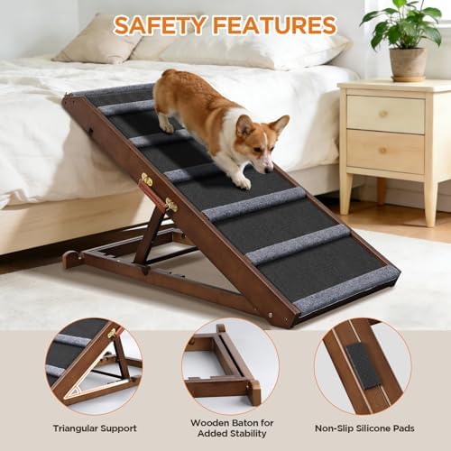 Dog Ramp for Bed, Extra Wide 17", Non-Slip Rubber Surface, Adjustable Folding - Image 5