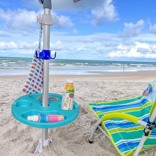 AMMSUN 13" Portable Beach Umbrella Table Tray Teal - Image 3