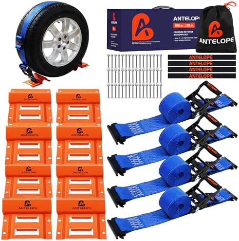 A ANTELOPE Heavy Duty Wheel Chock Tie Down Kit 4pk Trailer Tire Straps by AANTELOPE