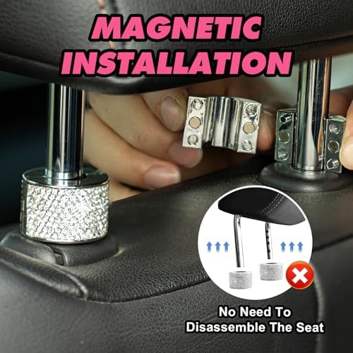 Rislobx 4PCS Magnetic Car Headrest Collars, Rhinestone Car Head Rest Collars - Image 3