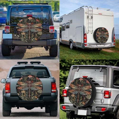 Spare Tire Cover for RV Trailer, Boho Dragonfly Flower Waterproof Sun Leather - Image 6