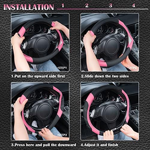 CAR PASS Line Rider Microfiber Leather Sporty 14.5-15 inch Steering Wheel Cover - Image 5