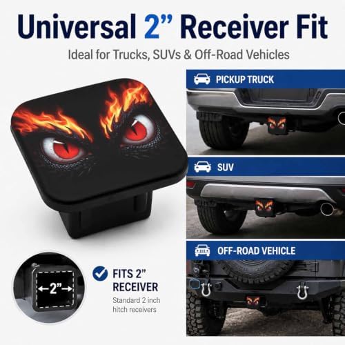 Trailer Hitch Covers Fiery Red Dragon, Heavy Duty 2 Inch Hitch Cover - Image 4