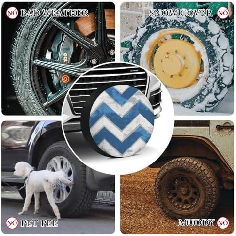 Blue and White Chevron Camping Spare Tire Cover Geometric Pattern Wheel - Image 7