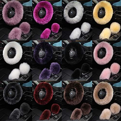 3Pcs/Set Fashion Fluffy Wool Car Steering Wheel Cover Set - Image 4