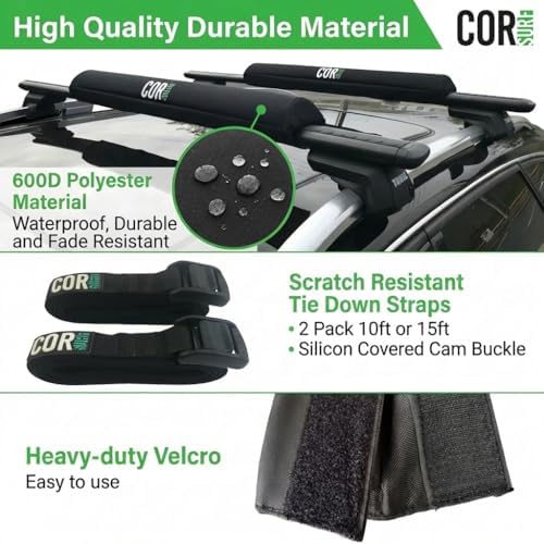 COR Surf Aero Roof Rack Pads, No-Scratch Tie Down Straps, 28in Wide 15ft - Image 2