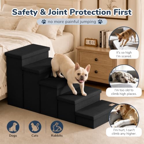 5-Step Wide Dog Stairs with Storage 23" H, Non-Slip Sturdy Pet Steps - Image 5