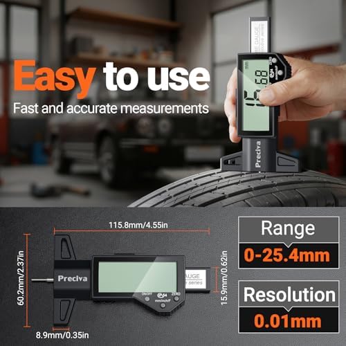 Preciva Tire Tread Depth Gauge & Brake Lining Gauge Set, Digital Tire Depth - Image 5