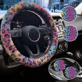 Leopard Print Fuzzy Steering Wheel Cover Universal- 2PCS Car Coasters by Unknown