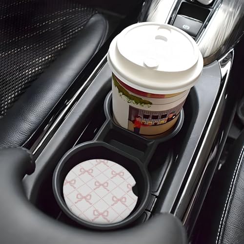 Pink Bow Car Coasters for Cup Holder Absorbent Ceramic Cup Coaster 2 Pack Anti - Image 7